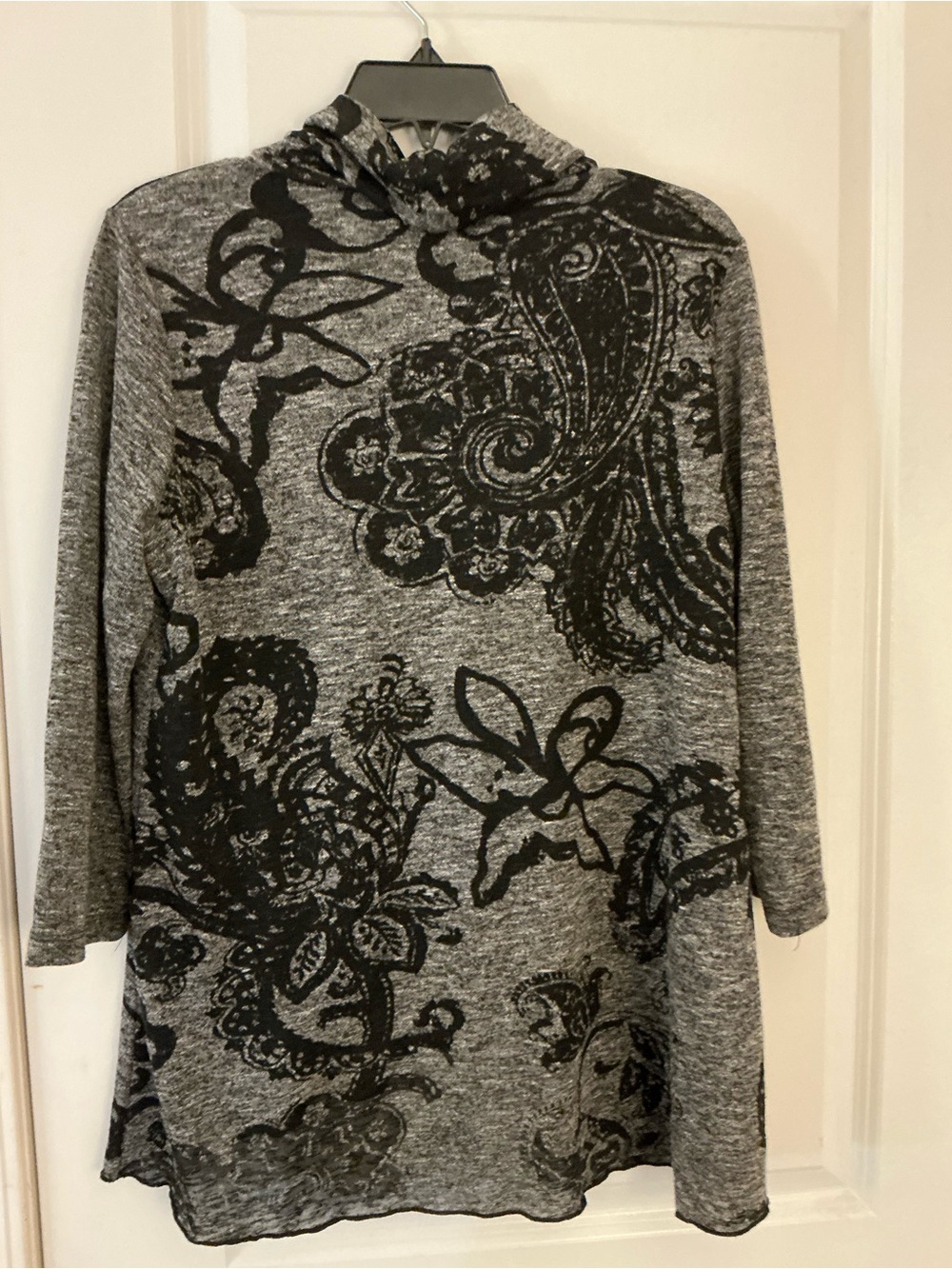 Ali Miles Petite Women's PM Gray Black Paisley Cowl Neck Asymmetric Tunic Blouse - Picture 4 of 6